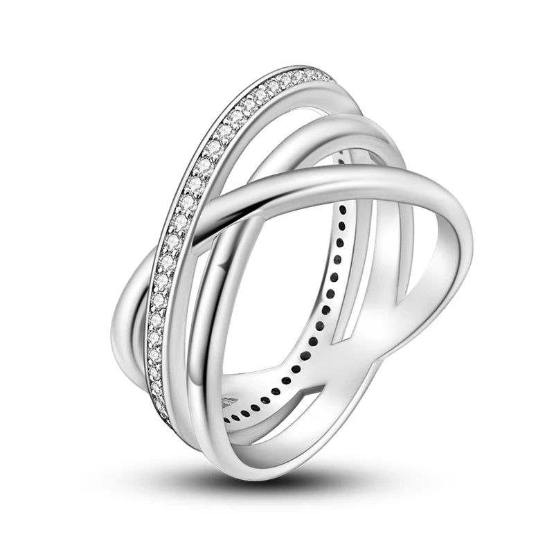 925 Sterling Silver Geometric Overlapping Zircon Rings