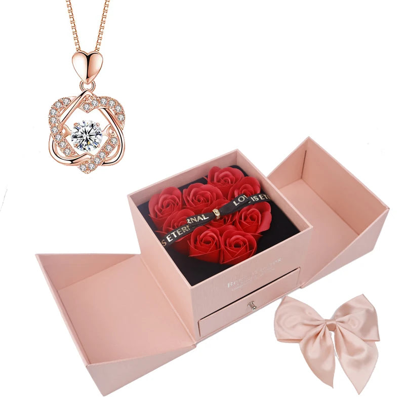 Heart Red Zircon Necklace with Luxury Love Rose Bow Gift Box