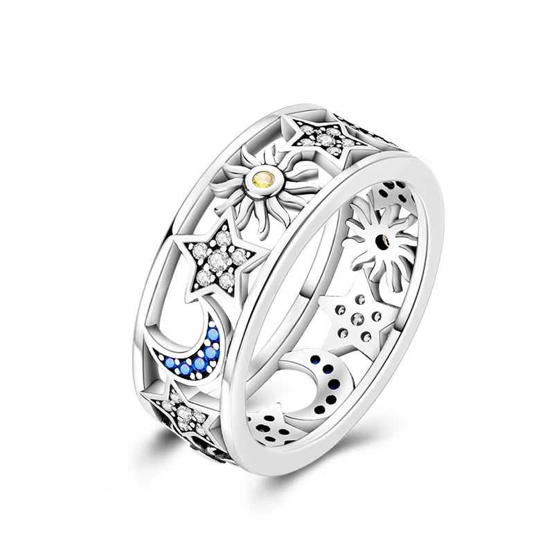 925 Silver Hollow Ring Size 6-9 Flower Sun Design
