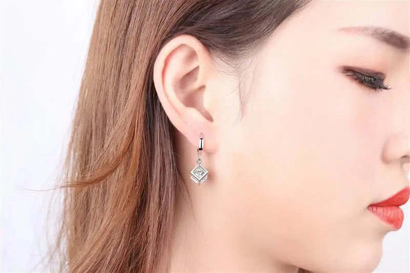 925 Sterling Silver Magic Cube Zircon Hoop Earrings