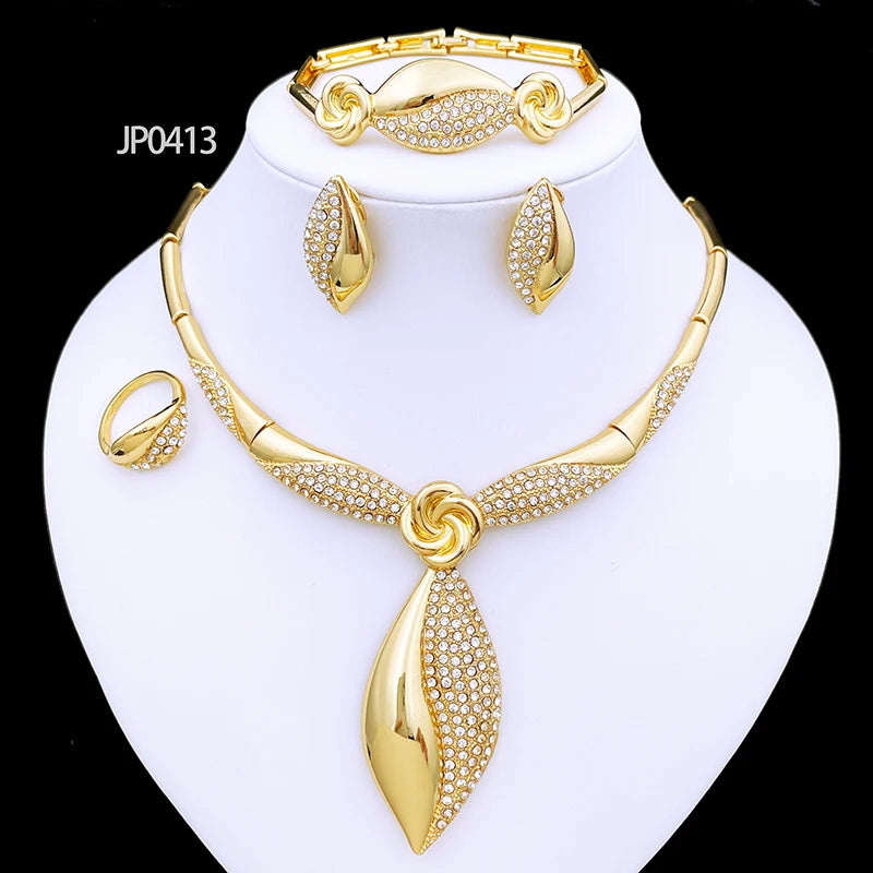 Gold-Tone Jewelry Set for Women – Luxury Dubai/Nigeria-Inspired Drop Pendant Necklace