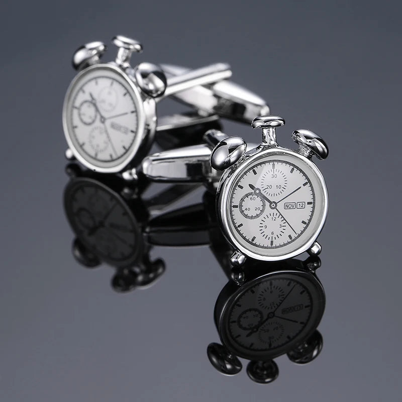 Vintage Clock Cufflinks Men's French Shirt Cufflinks Copper Material Clock Alarm