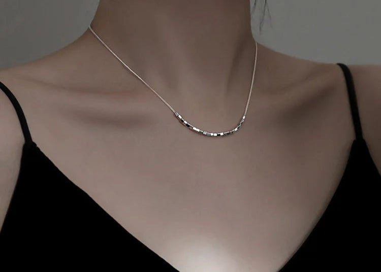 New 925 Sterling Silver Geometry square Necklaces Pendant Silver Jewelry