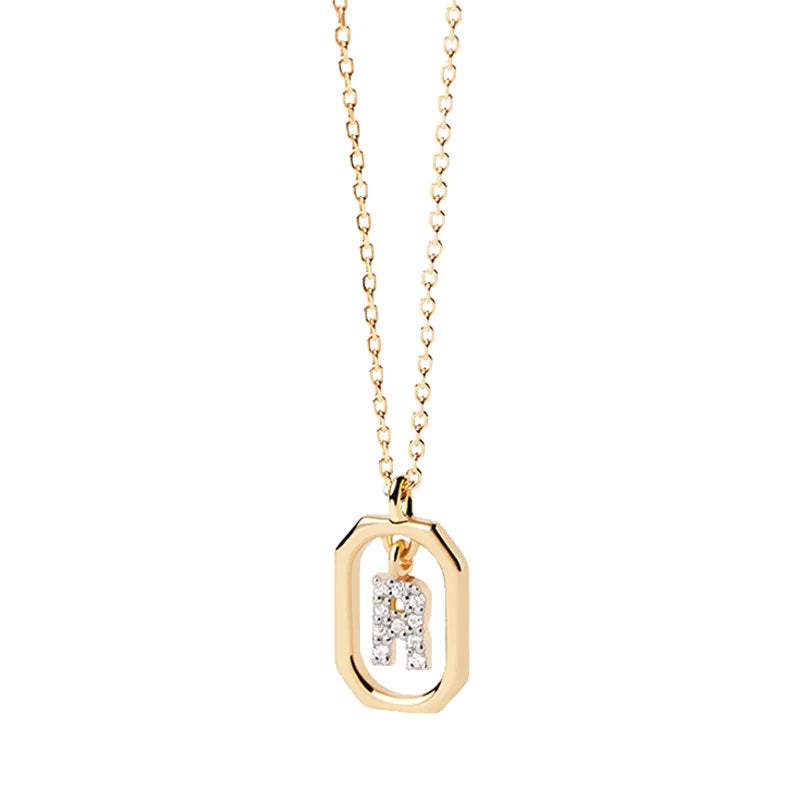 New 925 Sterling Silver Alphabet Necklace Initial Zircon Choker A-Z Letters Chain