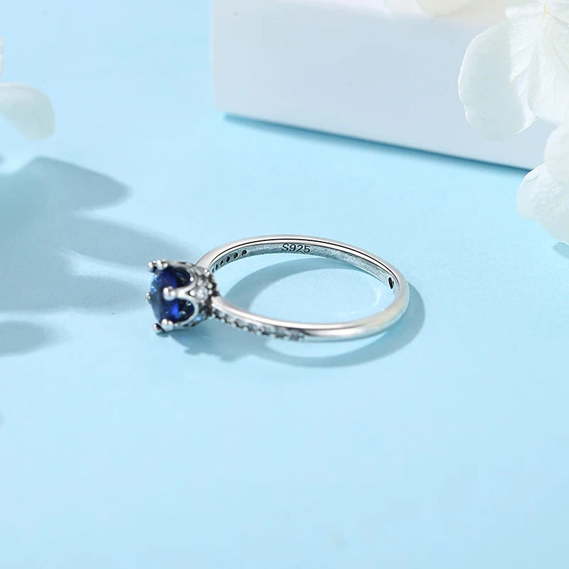 925 Sterling Silver Crown Crystal Ring in Rose Gold