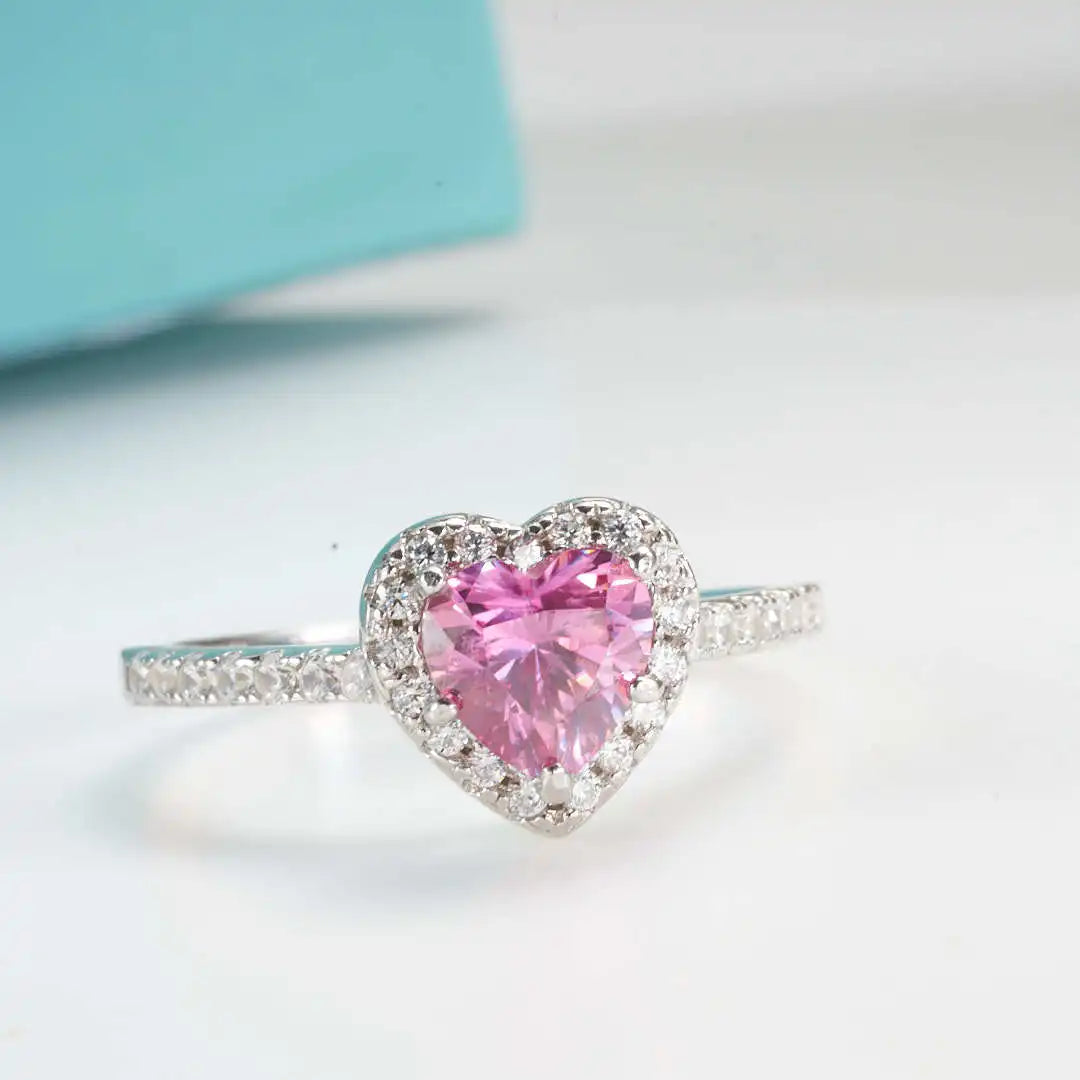 1.0Ct 6.5mm Heart Shape Moissanite Solitaire 925 Sterling Silver Diamond Rings