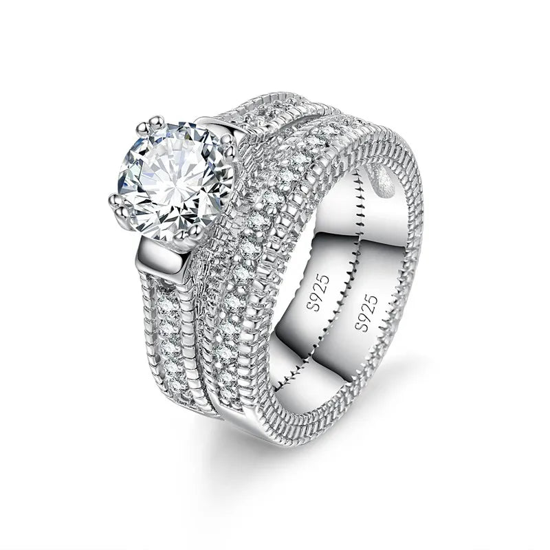 Elegant 925 Sterling Silver Couple Cubic Zircon Stone Rings