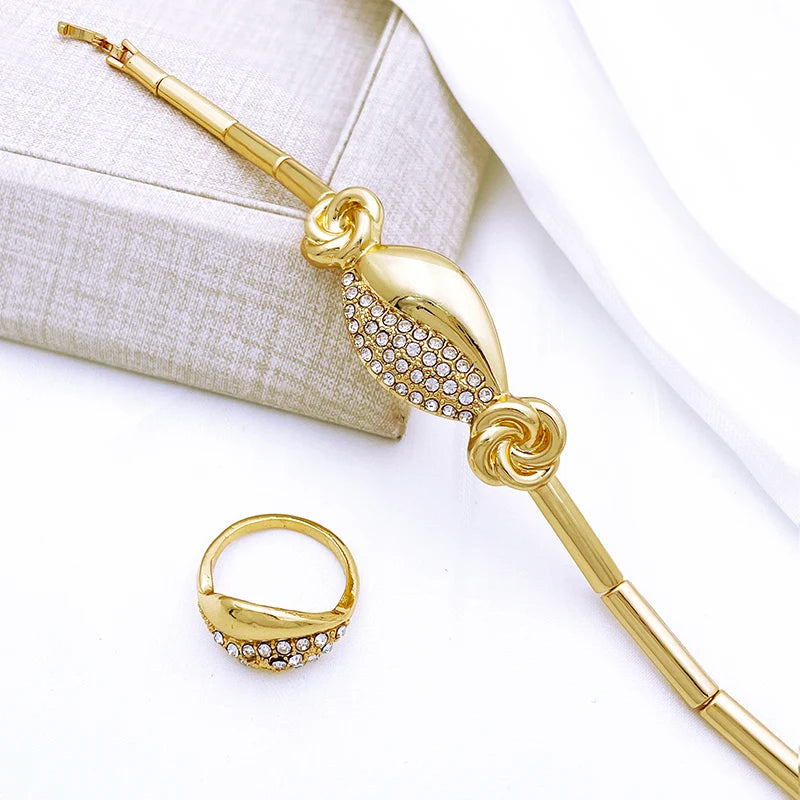 Gold-Tone Jewelry Set for Women – Luxury Dubai/Nigeria-Inspired Drop Pendant Necklace