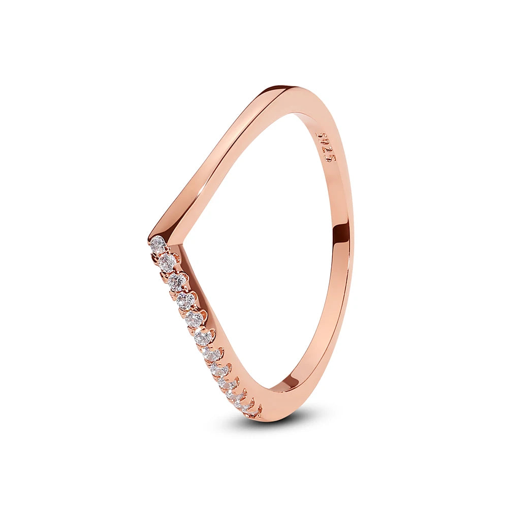 925 Sterling Silver Love Heart Crown Wishbone Zircon Ring