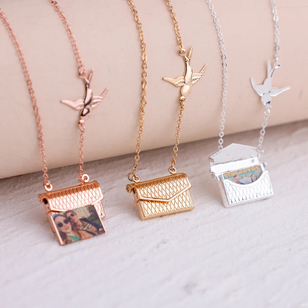 Envelope Pendant Necklace Custom your message or Photo Mail Pendant