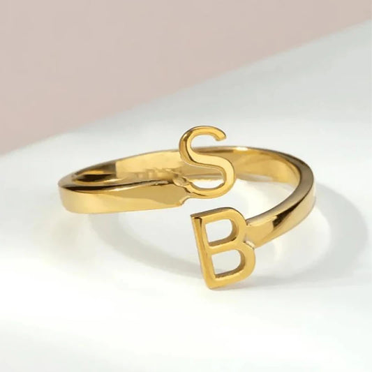 Uniqueura Stainless Steel Couple Rings Custom Gold Initial Ring Personalized