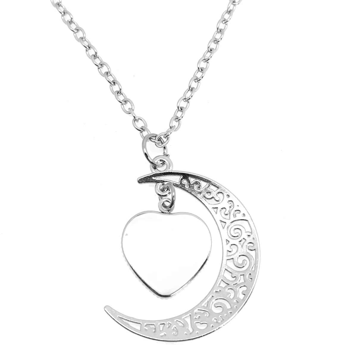 Personalized Moon Heart Shape Photo Pendant Necklace Glass Cabochon Jewelry