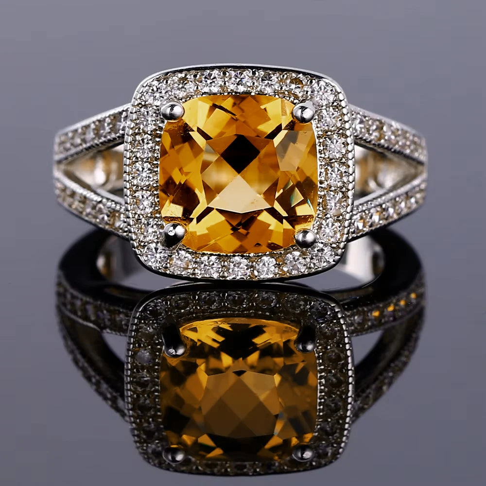 925 Silver Colorful Cubic Zirconia 9mm Cushion Cut Ring Jewelry