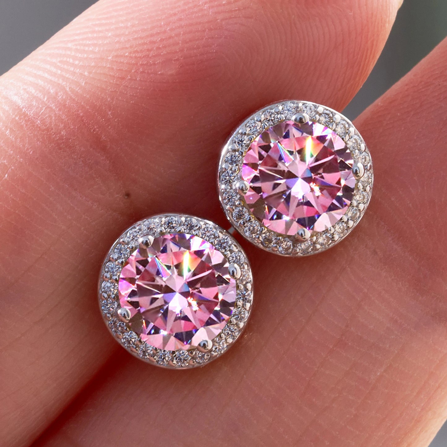 925 Silver Pink Moissanite Earrings – 1ct (6.5mm) Screw Back Gift for Her