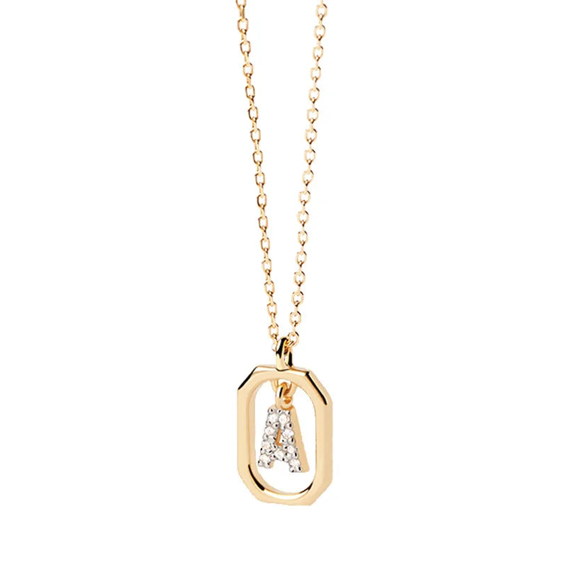 New 925 Sterling Silver Alphabet Necklace Initial Zircon Choker A-Z Letters Chain