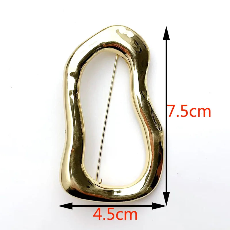 Exaggerated Irregular Oval Brooch Luxury Metal Pin for Women