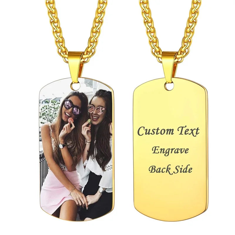 Custom Colorful Photo Necklace Stainless Steel - Personalized Engraved Text/Date Necklaces
