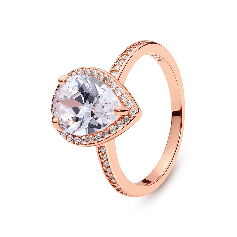 925 Sterling Silver Crown Crystal Ring in Rose Gold