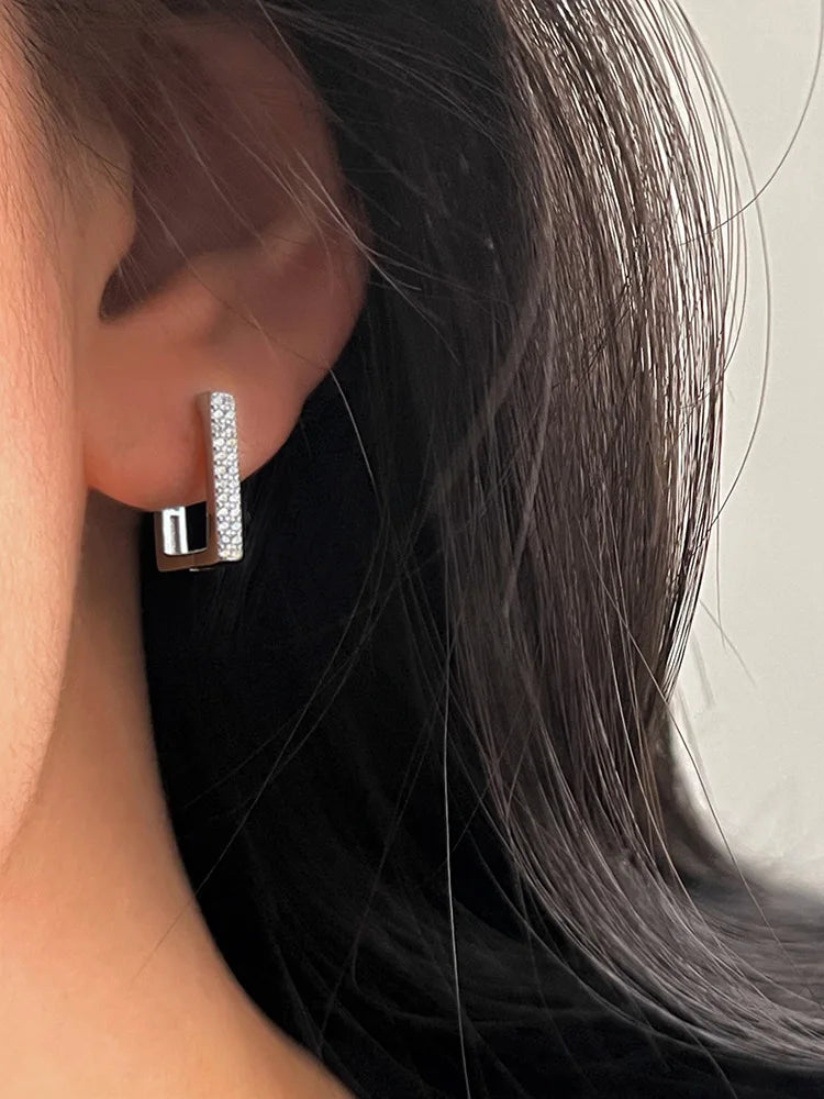 925 Sterling Silver Geometric Zircon Earrings for Women
