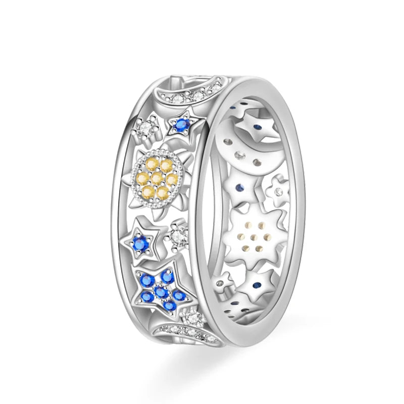 925 Silver Hollow Ring Size 6-9 Flower Sun Design
