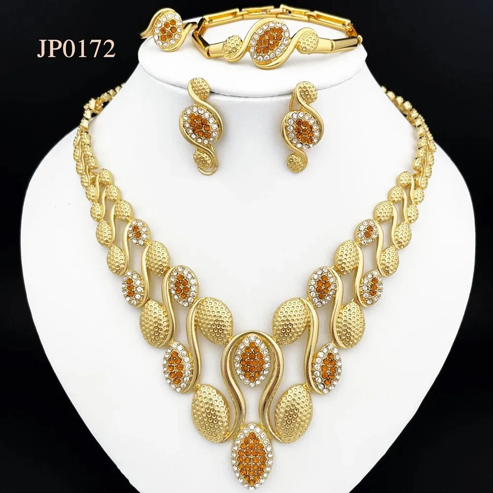 Dubai Gold Jewelry Set – 4pcs Necklace, Earrings, Bracelet, Ring