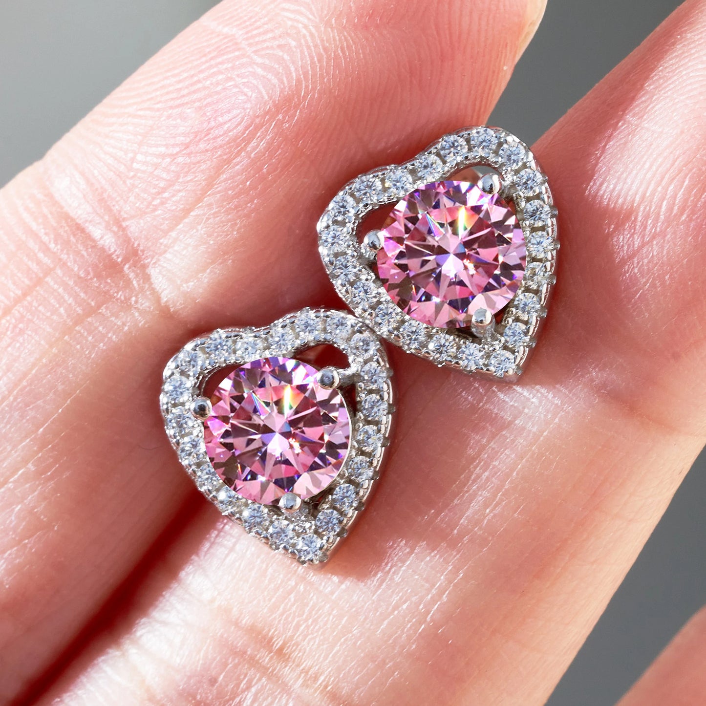 925 Silver Pink Moissanite Earrings – 1ct (6.5mm) Screw Back Gift for Her
