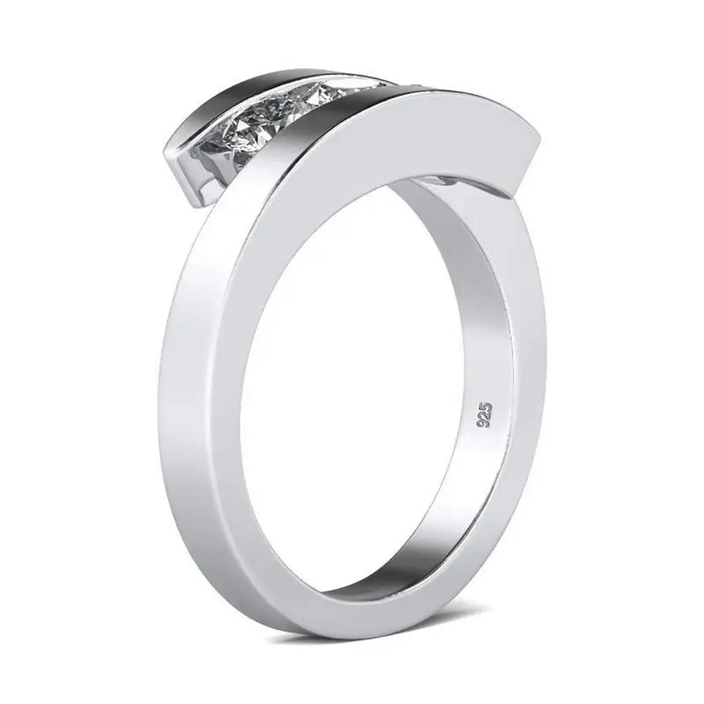 3-Stone Moissanite Sterling Silver Engagement Ring