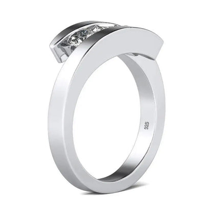3-Stone Moissanite Sterling Silver Engagement Ring