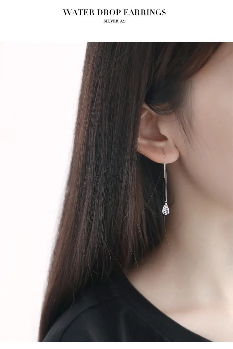 Hot Sale 925 Sterling Silver Long Water Drop Earrings  for Women