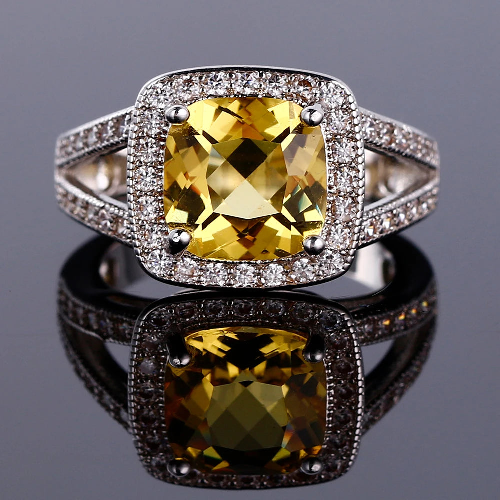 925 Silver Colorful Cubic Zirconia 9mm Cushion Cut Ring Jewelry