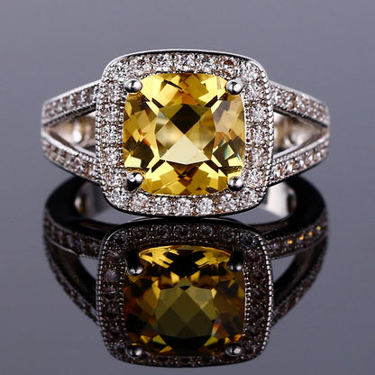 925 Silver Colorful Cubic Zirconia 9mm Cushion Cut Ring Jewelry