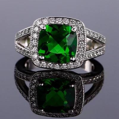 925 Silver Colorful Cubic Zirconia 9mm Cushion Cut Ring Jewelry