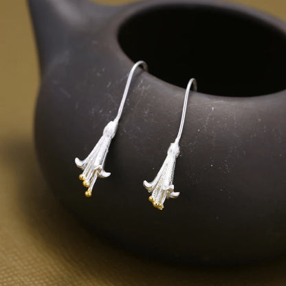 Elegant 925 sterling silver New Design Long Flower Earrings For Women