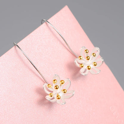 Elegant 925 sterling silver New Design Long Flower Earrings For Women