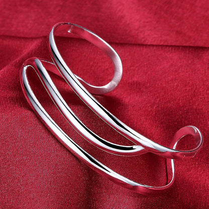 Unisex Trendy Style 925 Silver Round Heart Open Bracelet Jewelry Cuff Bangles