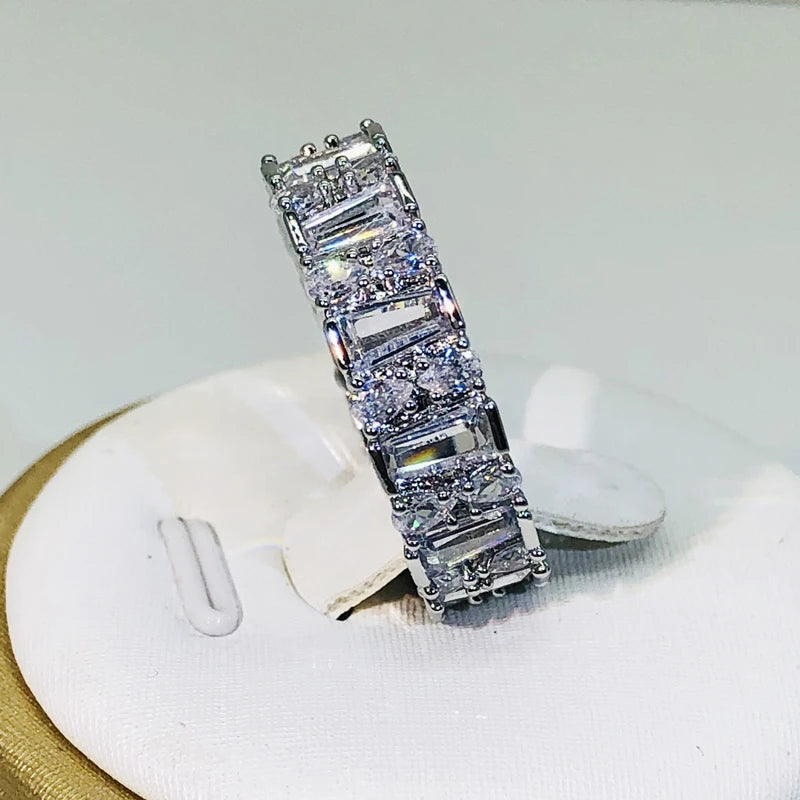 S925 Silver Bar White Zircon Ring Jewelry for Women