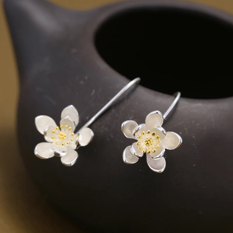 Elegant 925 sterling silver New Design Long Flower Earrings For Women