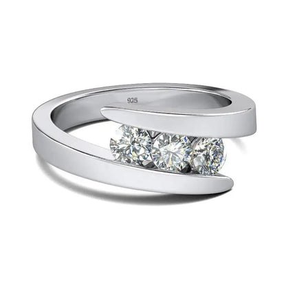3-Stone Moissanite Sterling Silver Engagement Ring