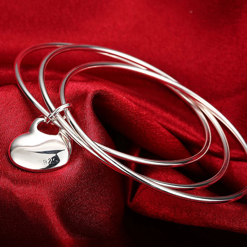 Unisex Trendy Style 925 Silver Round Heart Open Bracelet Jewelry Cuff Bangles