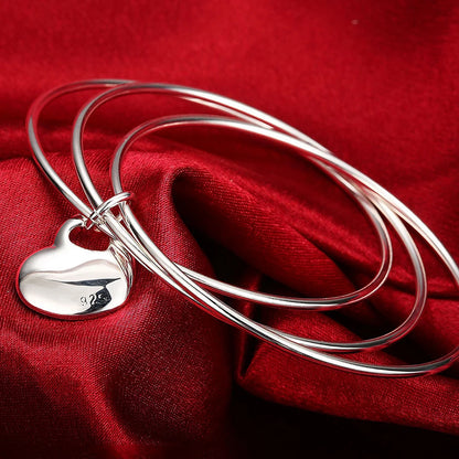 Unisex Trendy Style 925 Silver Round Heart Open Bracelet Jewelry Cuff Bangles