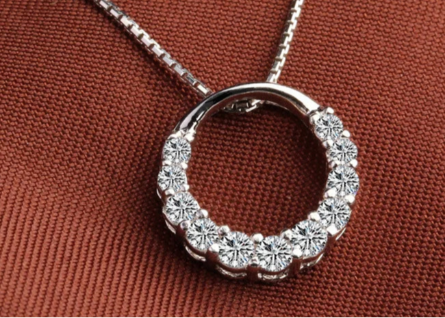 925 Sterling Silver Round zircon Necklace For Women