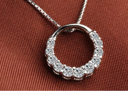 925 Sterling Silver Round zircon Necklace For Women