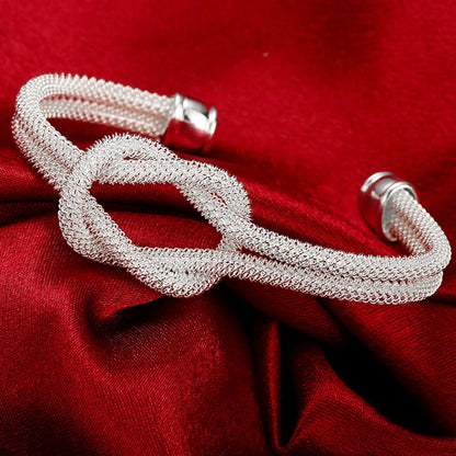Unisex Trendy Style 925 Silver Round Heart Open Bracelet Jewelry Cuff Bangles