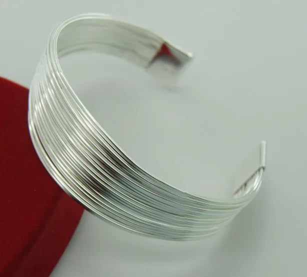 Unisex Trendy Style 925 Silver Round Heart Open Bracelet Jewelry Cuff Bangles