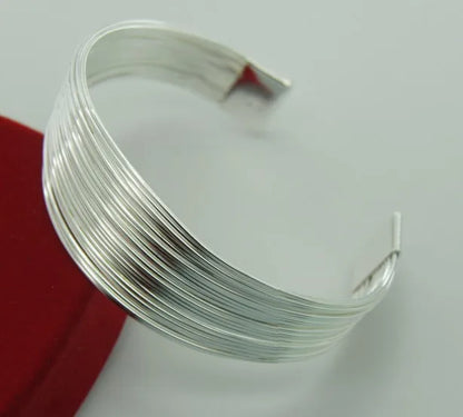 Unisex Trendy Style 925 Silver Round Heart Open Bracelet Jewelry Cuff Bangles