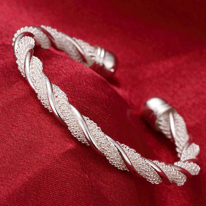 Unisex Trendy Style 925 Silver Round Heart Open Bracelet Jewelry Cuff Bangles