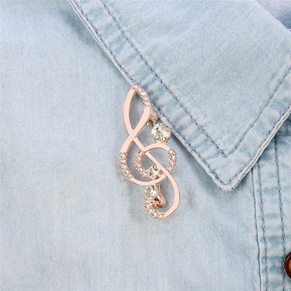 Elegant Unisex Music Note Crystal Brooch Design
