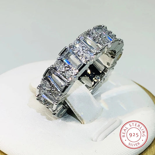 S925 Silver Bar White Zircon Ring Jewelry for Women