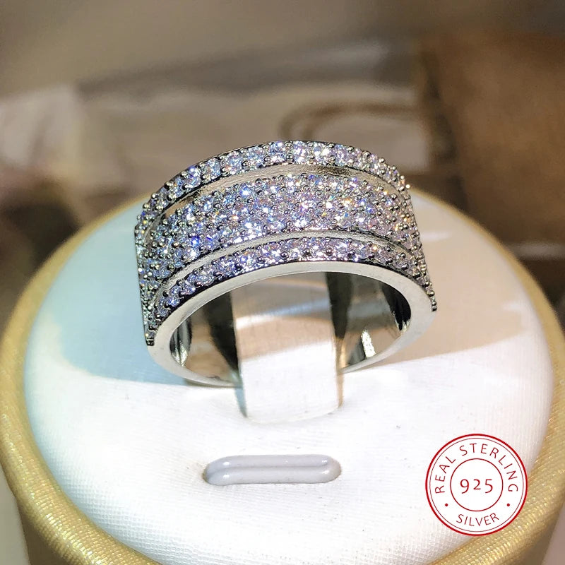 925 Sterling Silver Eternity Three Rows CZ Ring Diamond