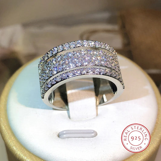 925 Sterling Silver Eternity Three Rows CZ Ring Diamond